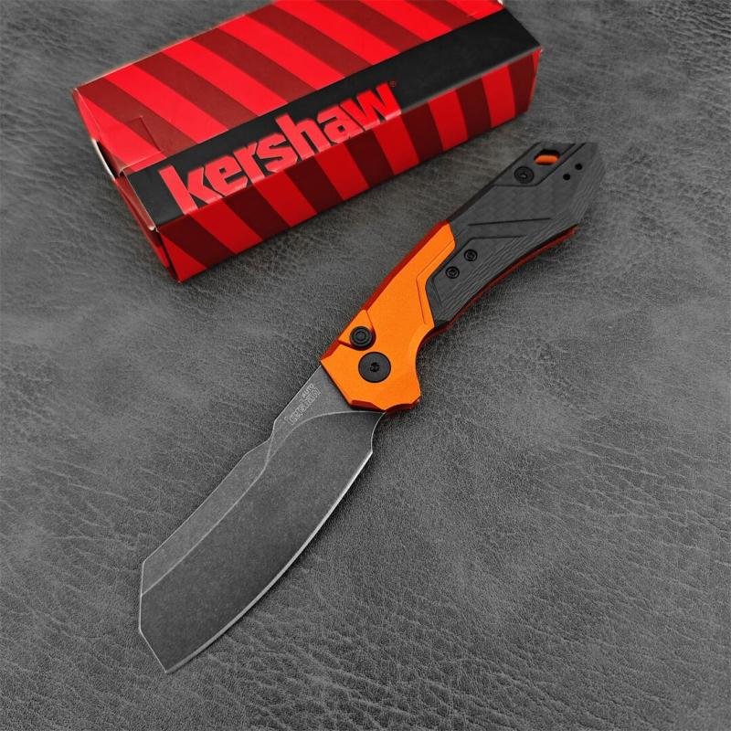 Kershaw 7850 Launch 14 AUTO Folding Knife 3.375" CPM-154 Stonewashed Cleaver Blade, Anodized Aluminum Handles with Carbon Fiber Scale - 7850SW