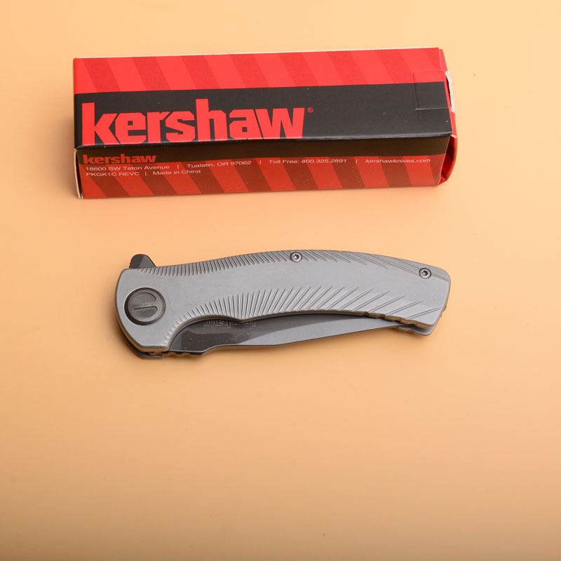 Kershaw 3490 Les George Seguin Assisted Flipper Knife 3.1" Gray PVD Blade, Milled Stainless Steel Handles