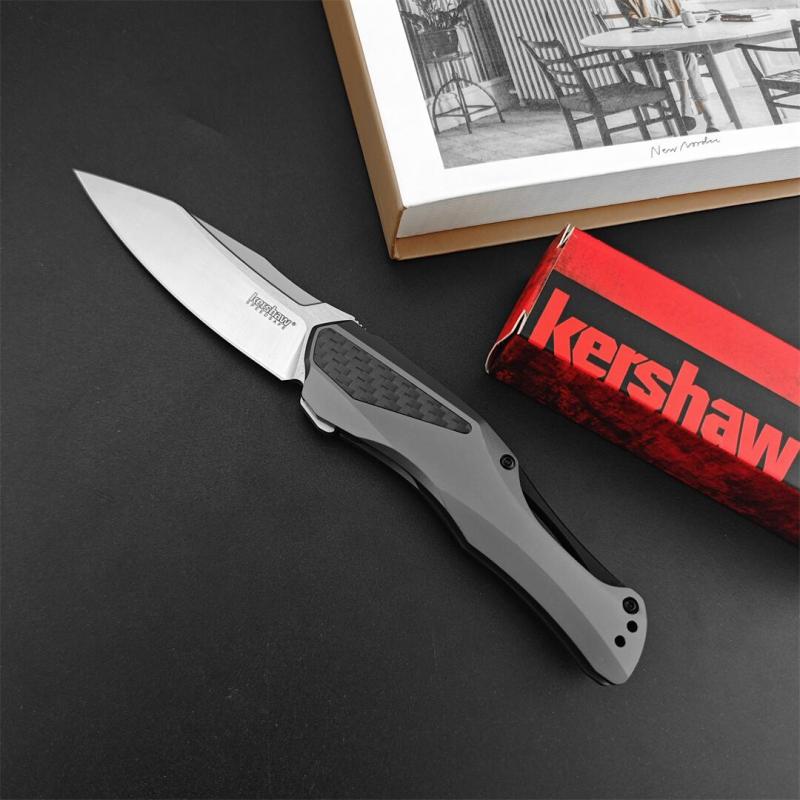 Kershaw 5500 Collateral KVT Assisted Flipper Knife 3.4" D2 Two-Tone Drop Point Blade, Stainless Steel Handles with Carbon Fiber Insert, Frame Lock