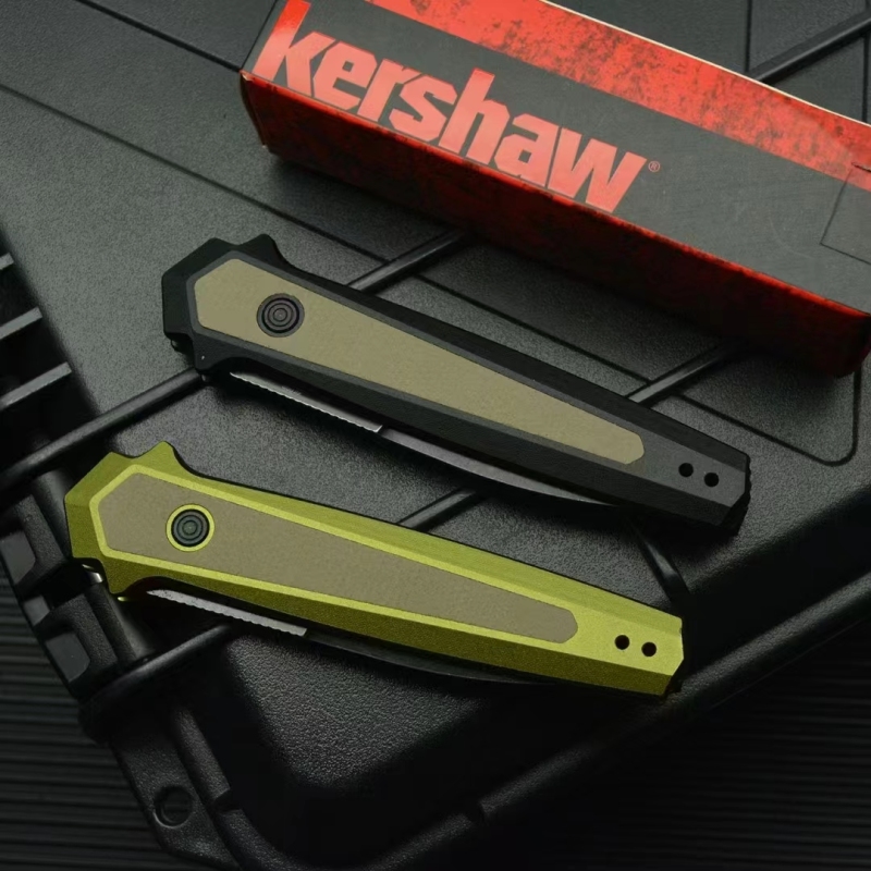 Kershaw 7950 Launch 15 AUTO Folding Knife 3.5" CPM-MagnaCut Spear Point Blade, Black Aluminum Handles with Canvas Micarta Inlays