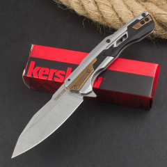 Kershaw 2095 Endgame KVT Flipper Knife 3.25" D2 Stonewashed Drop Point Blade, Stainless Steel Handles with Black GFN Insert