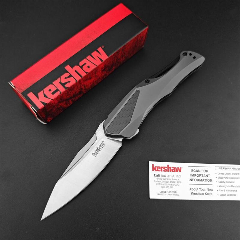 Kershaw 5500 Collateral KVT Assisted Flipper Knife 3.4" D2 Two-Tone Drop Point Blade, Stainless Steel Handles with Carbon Fiber Insert, Frame Lock