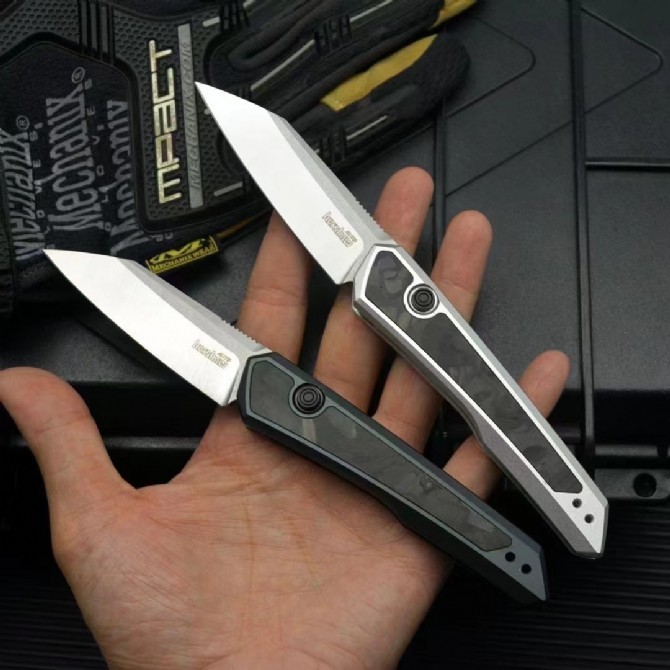 Kershaw 7050 Launch 20 AUTO Folding Knife 3" CPM-MagnaCut Two-Tone Reverse Tanto Blade, Clear Anodized Aluminum Handles with Carbon Fiber Inlays