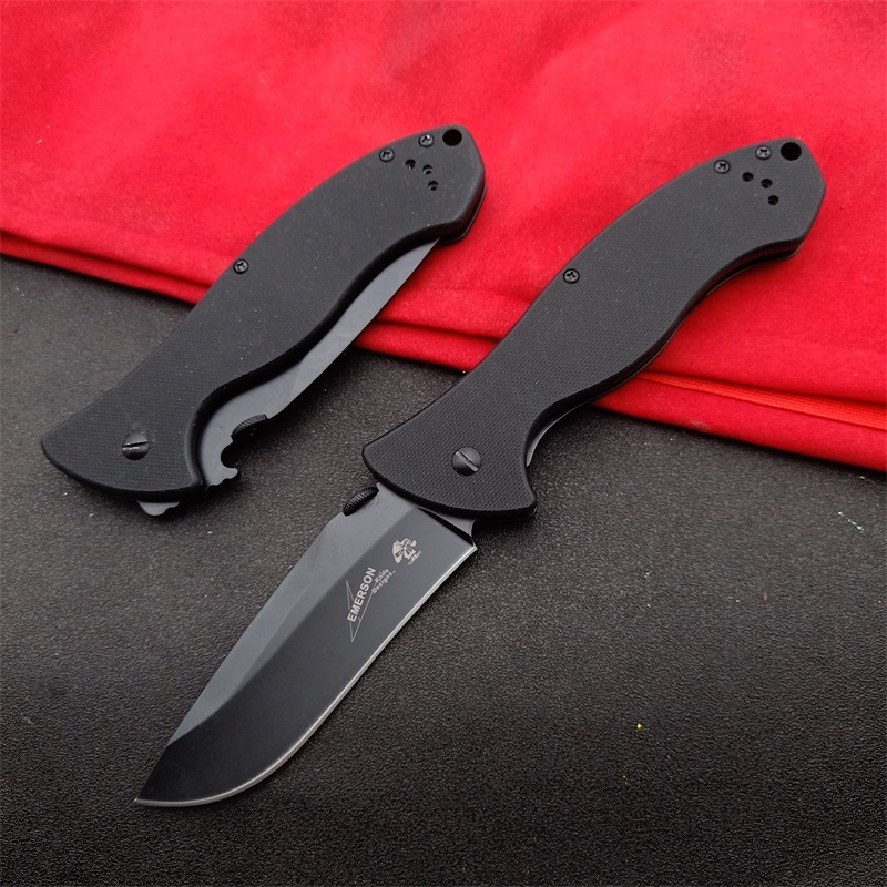 Kershaw Emerson 6045BLK Folding Knife 3.54" Working Finish 8Cr13mov Drop Point Blade, Black G10 Handles