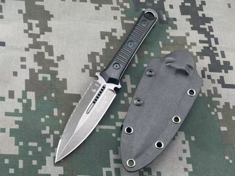 Microtech SBD201 Borka Fixed Blade Knife 4.33" M390 Dagger Blade Milled Black G10 Handles