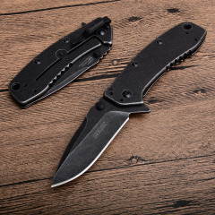 Kershaw 1556BW Folding Knife 2.83" Working Finish 8Cr13mov Drop Point Blade, Black Steel Handles