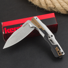 Kershaw 2095 Endgame KVT Flipper Knife 3.25" D2 Stonewashed Drop Point Blade, Stainless Steel Handles with Black GFN Insert