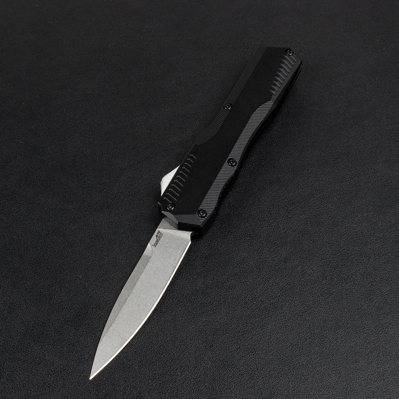 Kershaw 9000 Matt Diskin Livewire OTF AUTO Knife 3.3" CPM-MagnaCut Stonewashed Spear Point Blade, Black Aluminum Handles