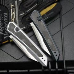 Kershaw 7050 Launch 20 AUTO Folding Knife 3" CPM-MagnaCut Two-Tone Reverse Tanto Blade, Clear Anodized Aluminum Handles with Carbon Fiber Inlays