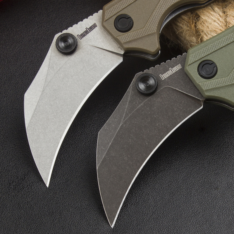 Kershaw 2064 Outlier Assisted Flipper Knife 2.6" 8Cr13Mov Karambit, Textured Black GFN Handles with Pinky Ring, Liner Lock