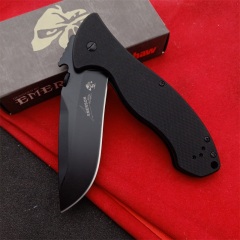 Kershaw Emerson 6045BLK Folding Knife 3.54" Working Finish 8Cr13mov Drop Point Blade, Black G10 Handles