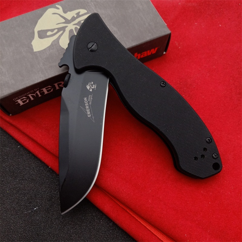 Kershaw Emerson 6045BLK Folding Knife 3.54" Working Finish 8Cr13mov Drop Point Blade, Black G10 Handles