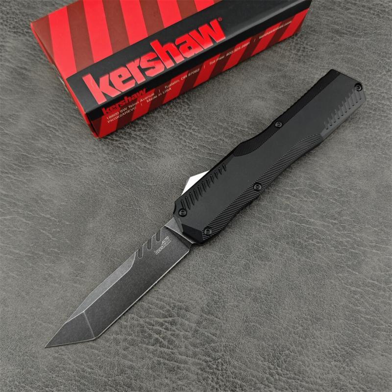 Kershaw 9000DE Matt Diskin Livewire OTF AUTO Knife 3.45" CPM-MagnaCut Black PVD Double Edge Dagger Blade, Black Aluminum Handles