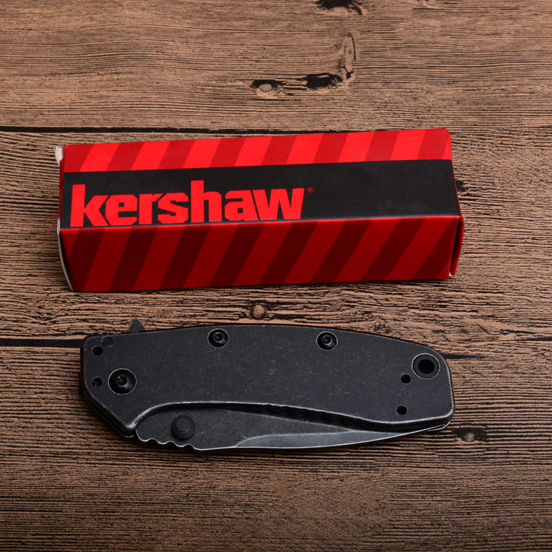 Kershaw 1556BW Folding Knife 2.83" Working Finish 8Cr13mov Drop Point Blade, Black Steel Handles