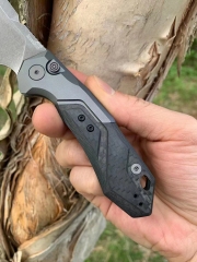 Kershaw 7850 Launch 14 AUTO Folding Knife 3.375" BlackWashed CPM-154 Cleaver Blade, Gray Anodized Aluminum Handles with Carbon Fiber Scale