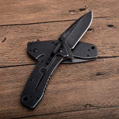 Kershaw 1556BW Folding Knife 2.83" Working Finish 8Cr13mov Drop Point Blade, Black Steel Handles