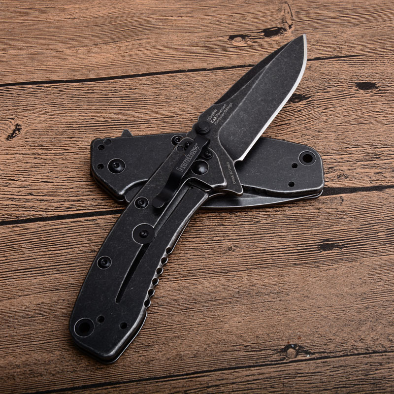 Kershaw 1556BW Folding Knife 2.83" Working Finish 8Cr13mov Drop Point Blade, Black Steel Handles