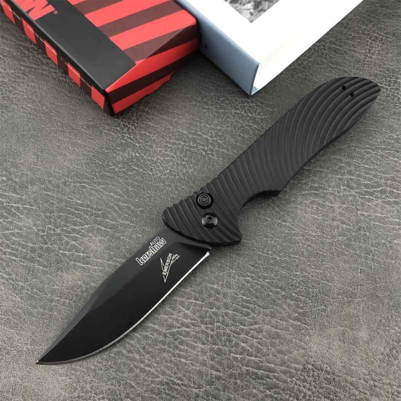 Kershaw 7600 Auto Folding Knife 3.35" Working Finish 8Cr13mov Drop Point Blade, G10 Handles