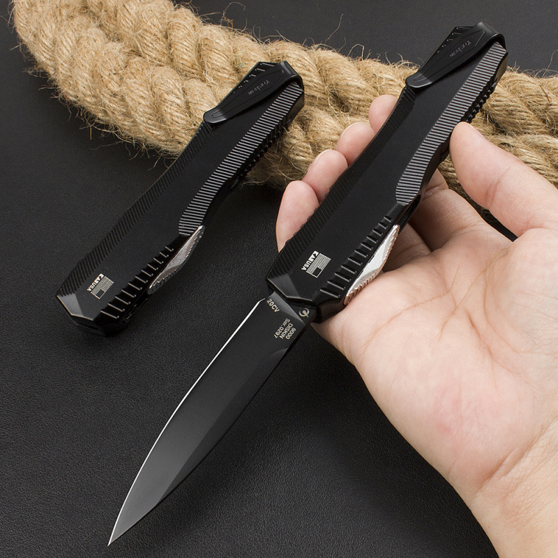 Kershaw 9000 Matt Diskin Livewire OTF AUTO Knife 3.3" CPM-MagnaCut Stonewashed Spear Point Blade, Black Aluminum Handles