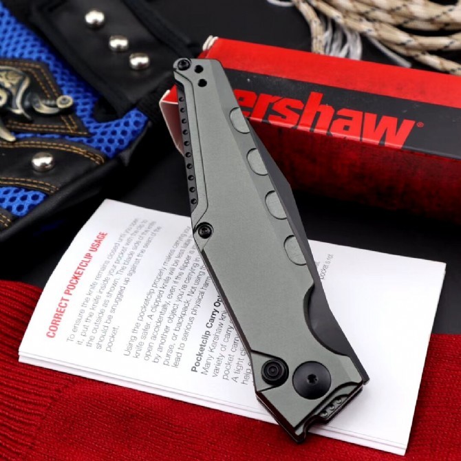 Kershaw 7900GRYBLK Launch 7 AUTO Folding Knife 3.75" Black CPM-154 Clip Point Blade, Aluminum Handles - Tim Galyean Design