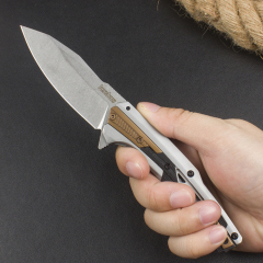 Kershaw 2095 Endgame KVT Flipper Knife 3.25" D2 Stonewashed Drop Point Blade, Stainless Steel Handles with Black GFN Insert