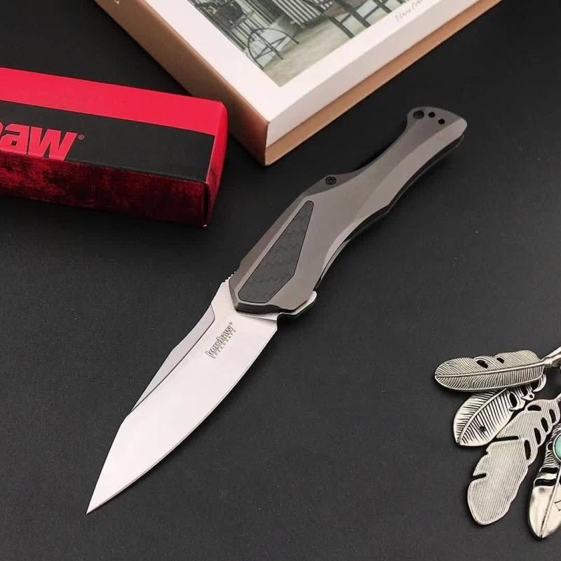 Kershaw 5500 Collateral KVT Assisted Flipper Knife 3.4" D2 Two-Tone Drop Point Blade, Stainless Steel Handles with Carbon Fiber Insert, Frame Lock