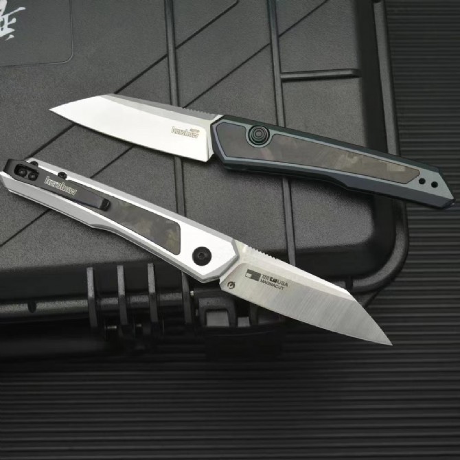 Kershaw 7050 Launch 20 AUTO Folding Knife 3" CPM-MagnaCut Two-Tone Reverse Tanto Blade, Clear Anodized Aluminum Handles with Carbon Fiber Inlays