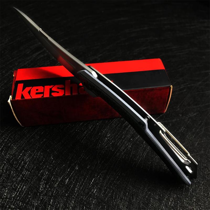 Kershaw 1225 Reverb XL Folding Knife 3" Black Upswept Blade, Blue-Gray G10 Handle with Carbon Fiber Overlay, Frame Lock