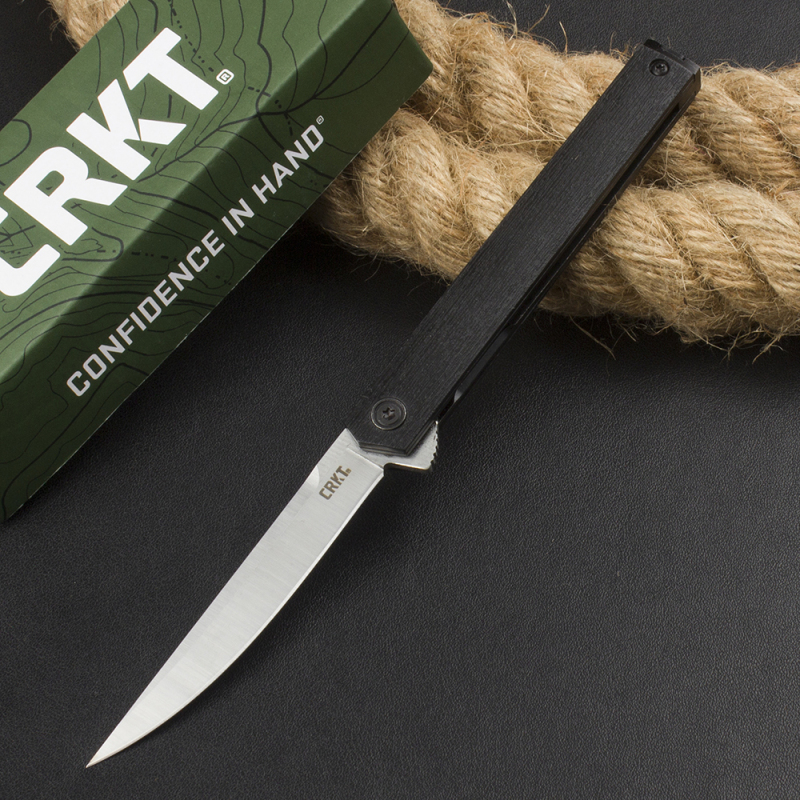 CRKT 7097 Rogers CEO Gentleman's Flipper Knife 3.35" 8Cr13mov Satin Plain Blade, Black ABS Handles, Liner Lock