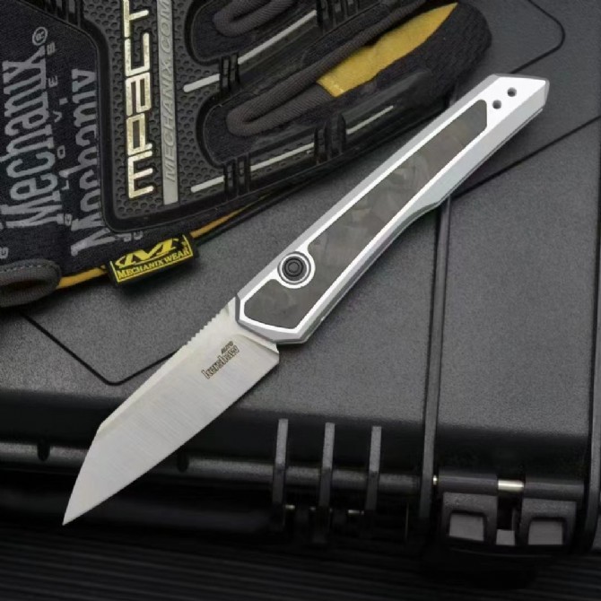 Kershaw 7050 Launch 20 AUTO Folding Knife 3" CPM-MagnaCut Two-Tone Reverse Tanto Blade, Clear Anodized Aluminum Handles with Carbon Fiber Inlays