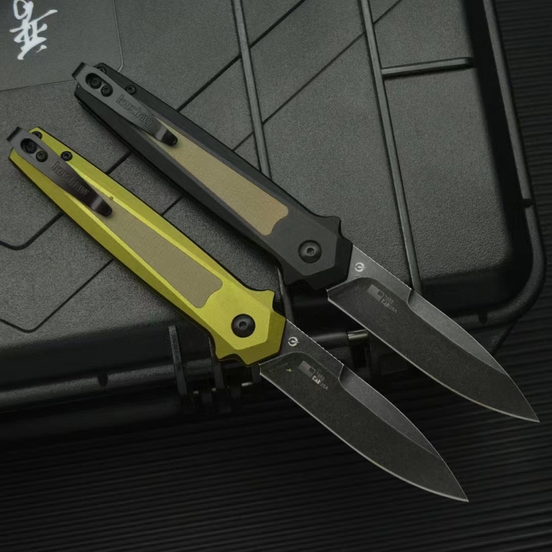 Kershaw 7950 Launch 15 AUTO Folding Knife 3.5" CPM-MagnaCut Spear Point Blade, Black Aluminum Handles with Canvas Micarta Inlays