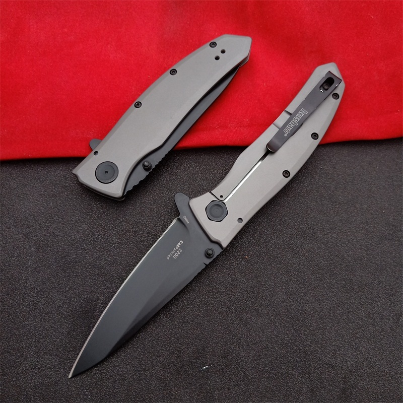 Kershaw 2200 Grid Assisted Flipper 3.7" Black Blade, Stainless Steel Handles, Frame Lock