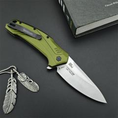Kershaw 1776OLSW Link Assisted Flipper Knife 3.25" CPM-MagnaCut Stonewashed Plain Blade, Olive Aluminum Handles, Liner Lock