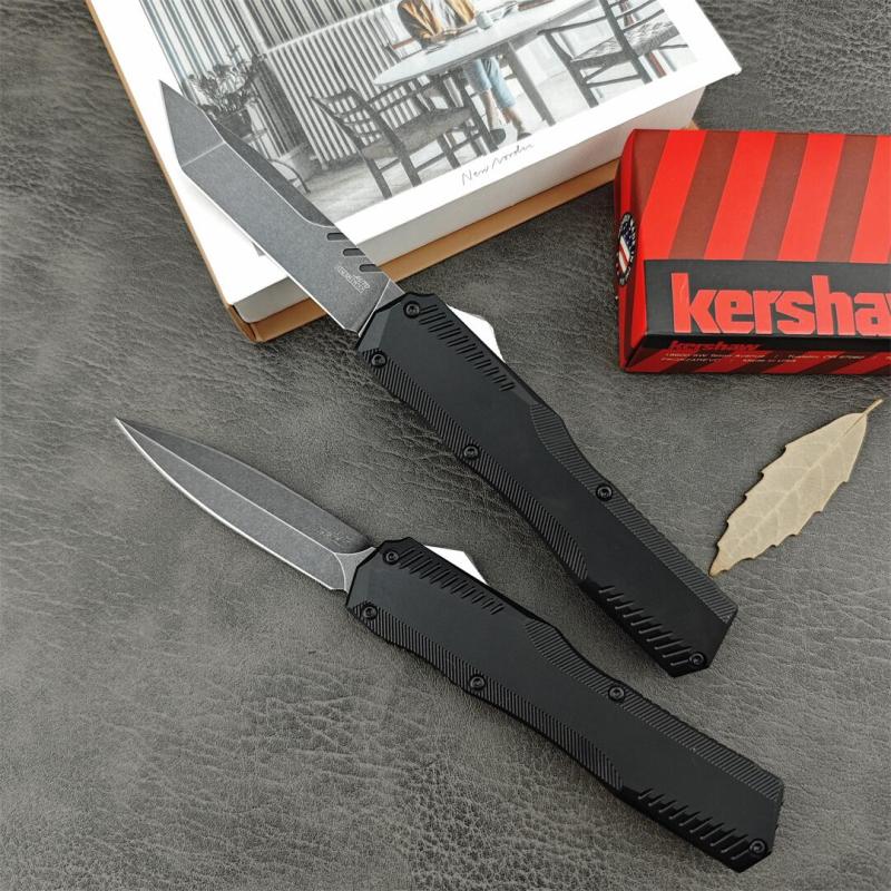 Kershaw 9000DE Matt Diskin Livewire OTF AUTO Knife 3.45" CPM-MagnaCut Black PVD Double Edge Dagger Blade, Black Aluminum Handles