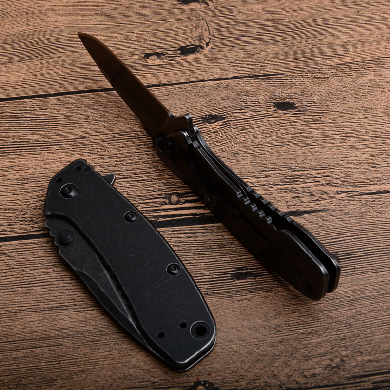 Kershaw 1556BW Folding Knife 2.83" Working Finish 8Cr13mov Drop Point Blade, Black Steel Handles