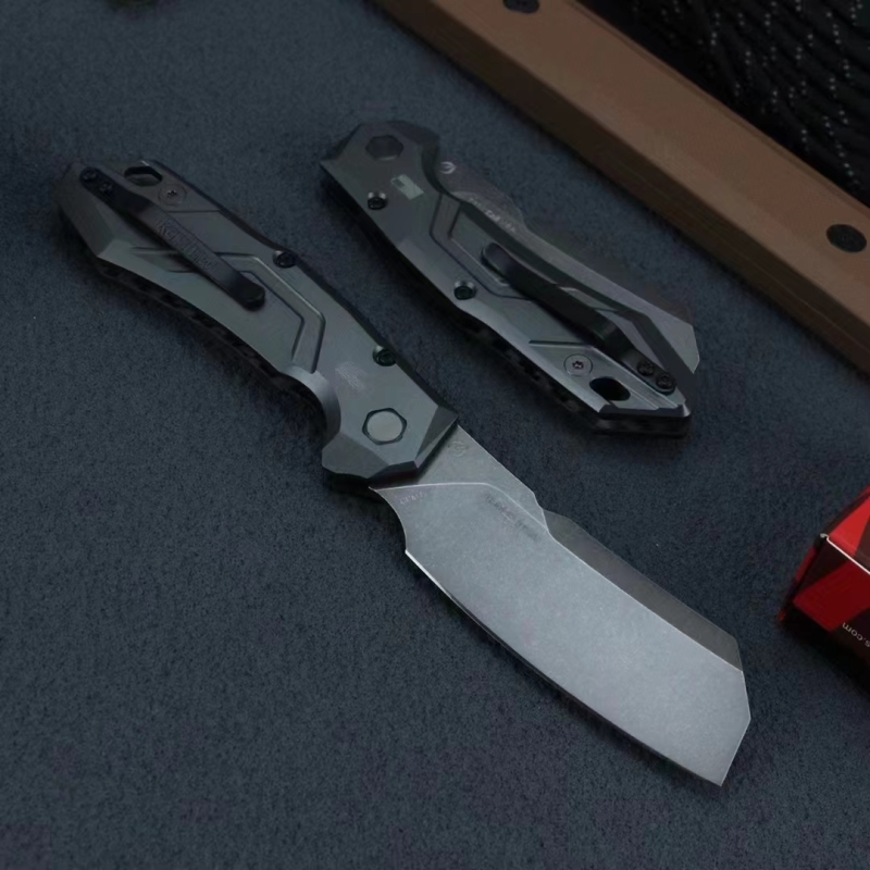 Kershaw 7850 Launch 14 AUTO Folding Knife 3.375" BlackWashed CPM-154 Cleaver Blade, Gray Anodized Aluminum Handles with Carbon Fiber Scale