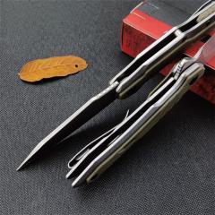 Kershaw Starter Series 1369 Salvage Assisted Flipper Knife 2.9" Stonewashed Clip Point Blade, Stainless Steel Handles with Olive GFN Overlays