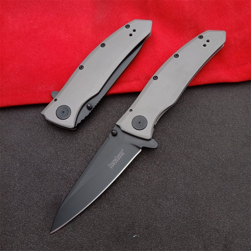 Kershaw 2200 Grid Assisted Flipper 3.7" Black Blade, Stainless Steel Handles, Frame Lock