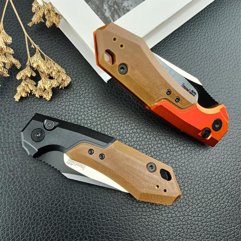 Kershaw 7851 Launch 19 AUTO Folding Knife 3.3" CPM-154 Two-Tone Clip Point Blade, Black Anodized Aluminum Handles with Earth Brown G10 Scale