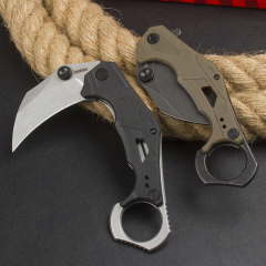 Kershaw 2064 Outlier Assisted Flipper Knife 2.6" 8Cr13Mov Karambit, Textured Black GFN Handles with Pinky Ring, Liner Lock