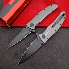 Kershaw 2200 Grid Assisted Flipper 3.7" Black Blade, Stainless Steel Handles, Frame Lock