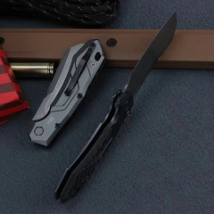 Kershaw 7850 Launch 14 AUTO Folding Knife 3.375" BlackWashed CPM-154 Cleaver Blade, Gray Anodized Aluminum Handles with Carbon Fiber Scale
