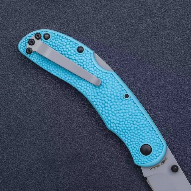 KA-BAR 5698SF USSF Space Force Corser Folding Knife 3.39" AUS-8A Gray Tanto Blade, Textured Blue GFN Handles