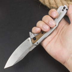 Kershaw 2095 Endgame KVT Flipper Knife 3.25" D2 Stonewashed Drop Point Blade, Stainless Steel Handles with Black GFN Insert