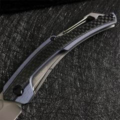 Kershaw 1225 Reverb XL Folding Knife 3" Black Upswept Blade, Blue-Gray G10 Handle with Carbon Fiber Overlay, Frame Lock