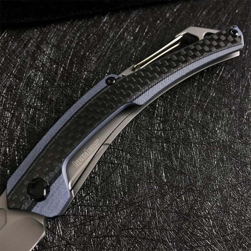 Kershaw 1225 Reverb XL Folding Knife 3" Black Upswept Blade, Blue-Gray G10 Handle with Carbon Fiber Overlay, Frame Lock