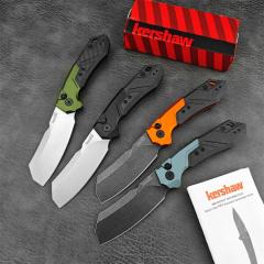 Kershaw 7850 Launch 14 AUTO Folding Knife 3.375" CPM-154 Stonewashed Cleaver Blade, Anodized Aluminum Handles with Carbon Fiber Scale - 7850SW