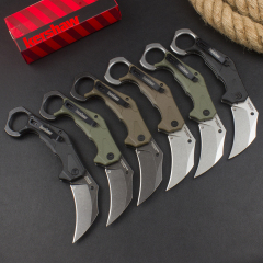 Kershaw 2064 Outlier Assisted Flipper Knife 2.6" 8Cr13Mov Karambit, Textured Black GFN Handles with Pinky Ring, Liner Lock