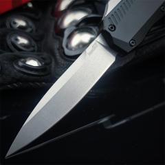 Kershaw 9000 Matt Diskin Livewire OTF AUTO Knife 3.3" CPM-MagnaCut Stonewashed Spear Point Blade, Black Aluminum Handles