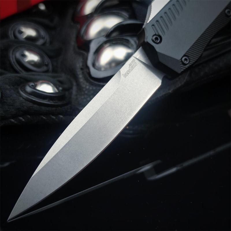 Kershaw 9000 Matt Diskin Livewire OTF AUTO Knife 3.3" CPM-MagnaCut Stonewashed Spear Point Blade, Black Aluminum Handles